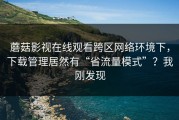 蘑菇影视在线观看跨区网络环境下，下载管理居然有“省流量模式”？我刚发现