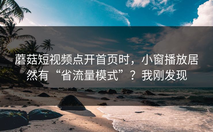 蘑菇短视频点开首页时，小窗播放居然有“省流量模式”？我刚发现