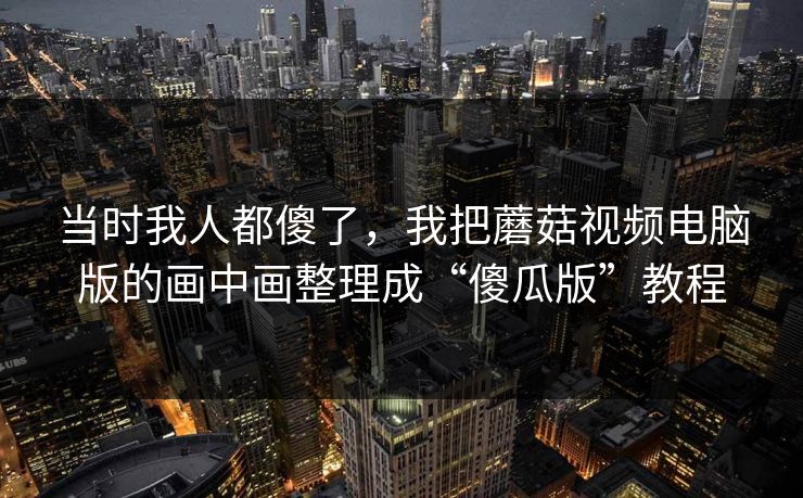 当时我人都傻了，我把蘑菇视频电脑版的画中画整理成“傻瓜版”教程