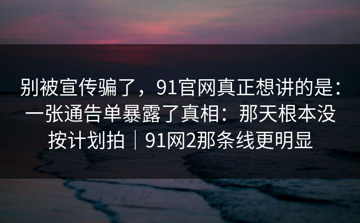 别被宣传骗了，91官网真正想讲的是：一张通告单暴露了真相：那天根本没按计划拍｜91网2那条线更明显